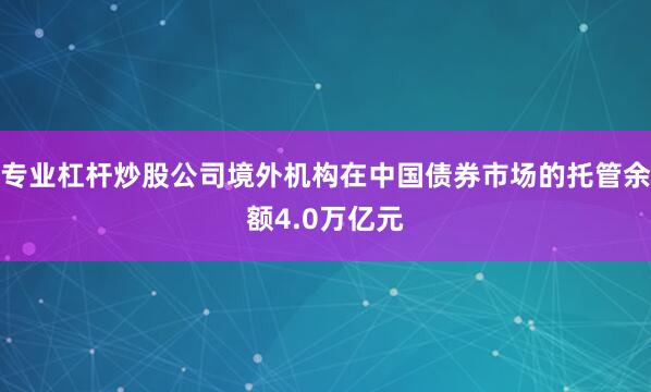 专业杠杆炒股公司境外机构在中国债券市场的托管余额4.0万亿元